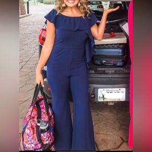 Jealous Tomato Blue Ruffle Off Shoulder Jumpsuit